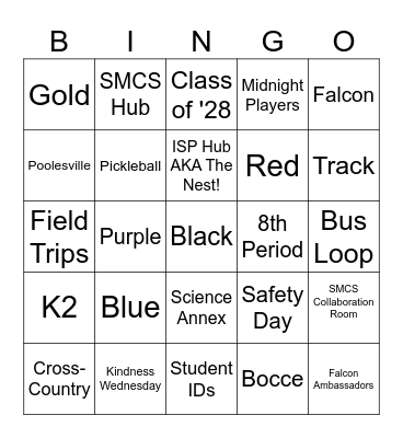 Poolesville Plays Bingo! Bingo Card