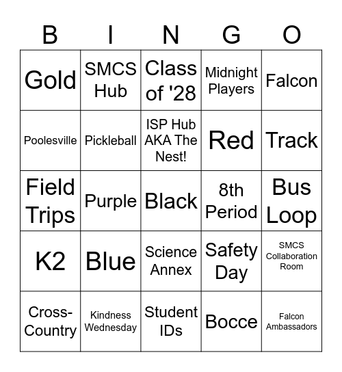 Poolesville Plays Bingo! Bingo Card