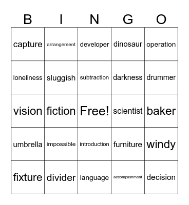 Multisyllabic Bingo Card