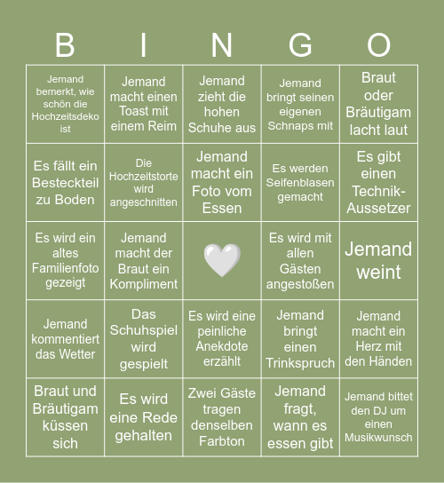 Hochzeitsbingo Melina und Christian Bingo Card