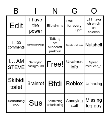 YouTube shorts bingo Card