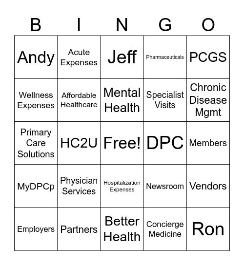 Healthcare2U Bingo Card