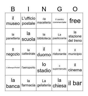 La Citta Bingo Card