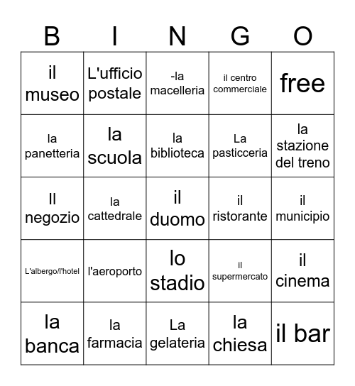 La Citta Bingo Card