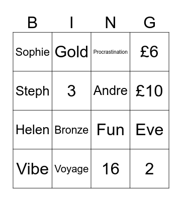 Stoke Chiro Bingo Card