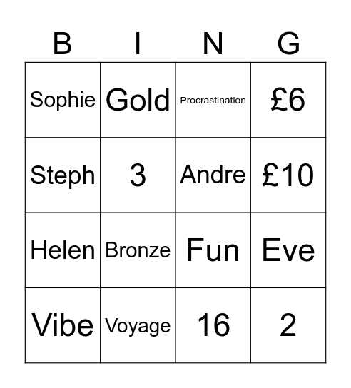 Stoke Chiro Bingo Card