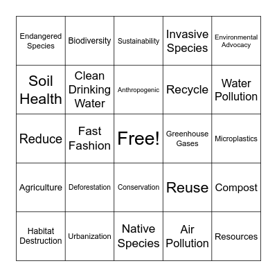 Earth Day Bingo Card