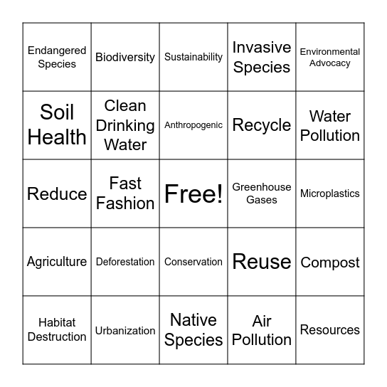 Earth Day Bingo Card