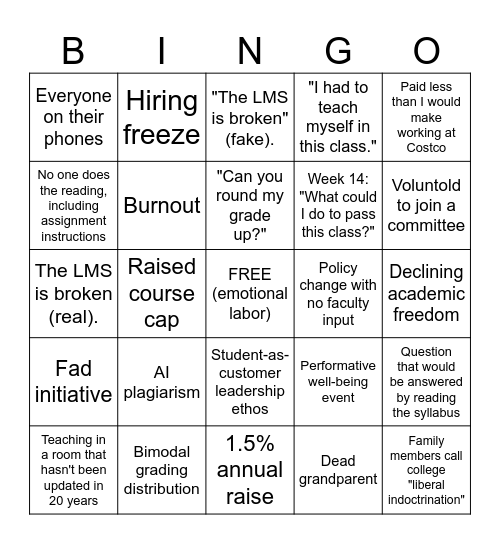 R/Professors Bingo Card