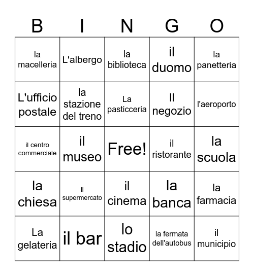 La Citta Bingo Card