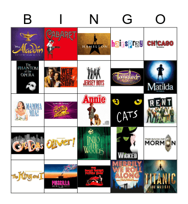 Musicals (pictures) Bingo Card