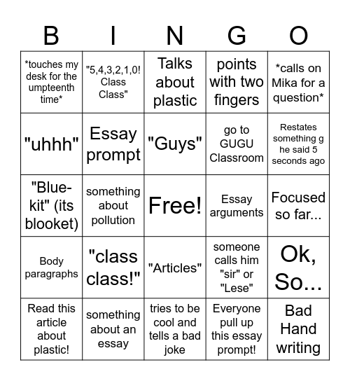 Teacher Bingo (Lese Edition) Bingo Card