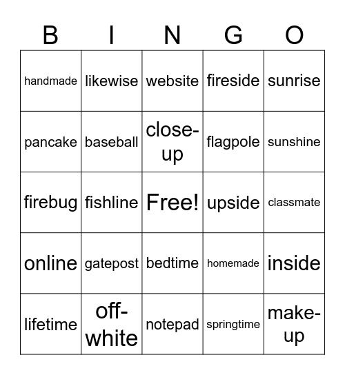 4.2 BINGO Compound Words Bingo Card