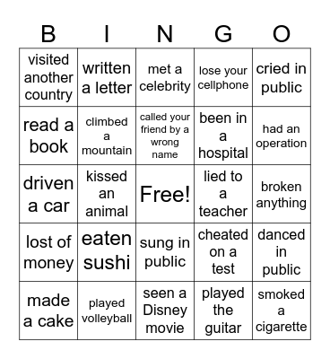 "Have you ever…?" Bingo Card