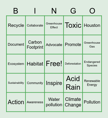 Community Action Project Bingo Card