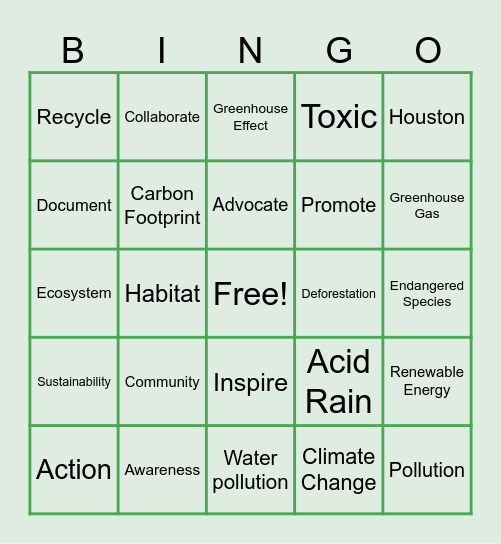 Community Action Project Bingo Card