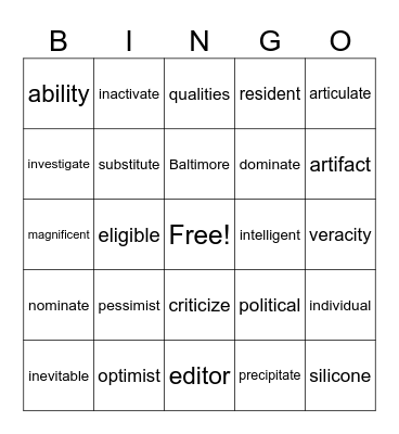 Open Syllable i Bingo Card