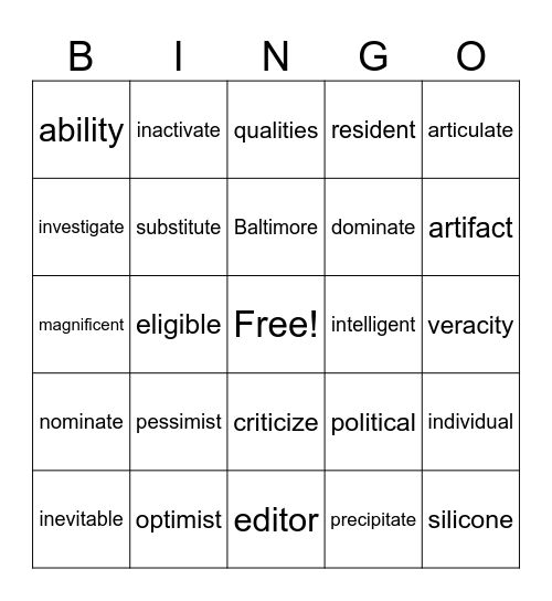 Open Syllable i Bingo Card