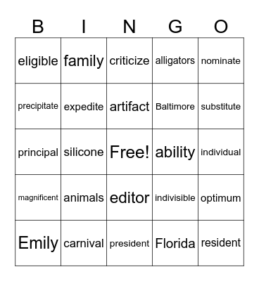 Open Syllable i  Bingo Card