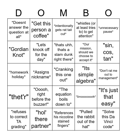 Dombelsky Bingo Card