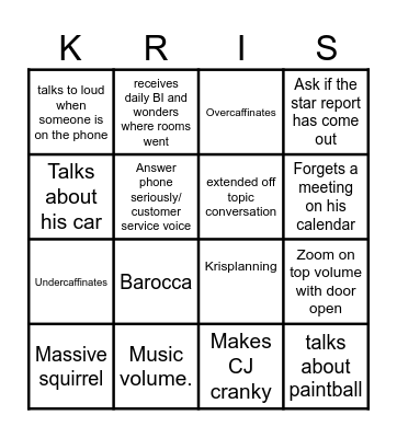 Kris Bingo Card