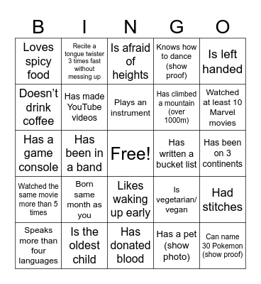 HUMAN BINGO Card