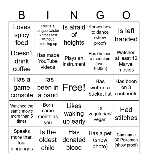 HUMAN BINGO Card
