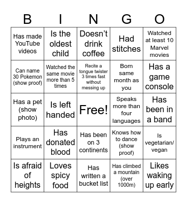HUMAN BINGO Card