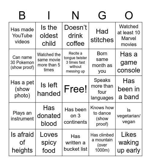 HUMAN BINGO Card