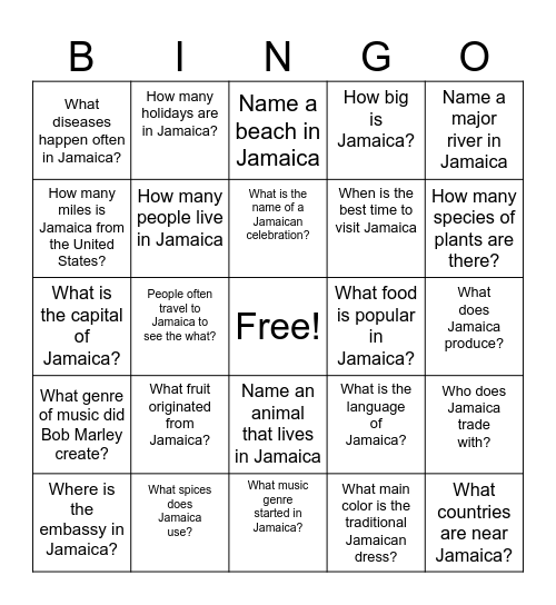 Caribbean Bingo Scavenger Hunt Bingo Card