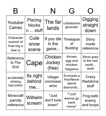 A Minecraft Movie Bingo Card