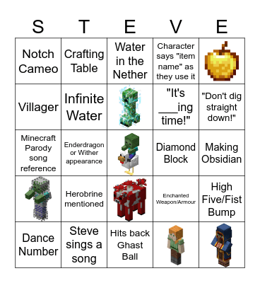 MINECRAFT Bingo Card