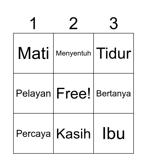 YESUS MEMBANGKITKAN SEORANG ANAK PEREMPUAN Bingo Card