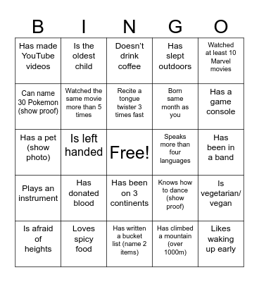HUMAN BINGO Card