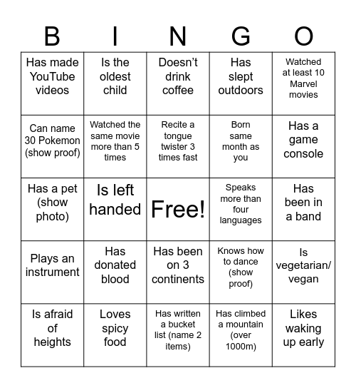 HUMAN BINGO Card