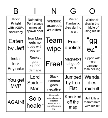 Marvel Rivals Bingo Card