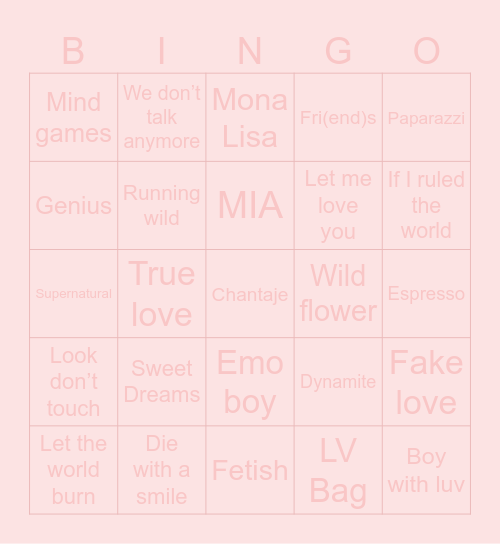 Spotify songs Bingo Card