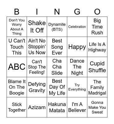 Classroom Dance Party Bingo Card