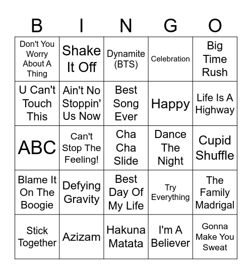 Classroom Dance Party Bingo Card