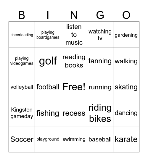 Springtime Fun Bingo Card