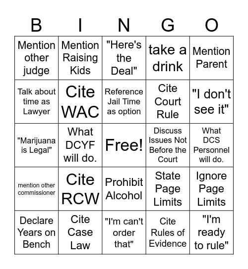 BENCH BINGO Card