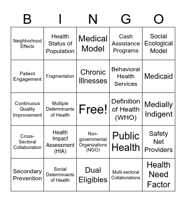 HCM 330 Final Exam BINGO Card