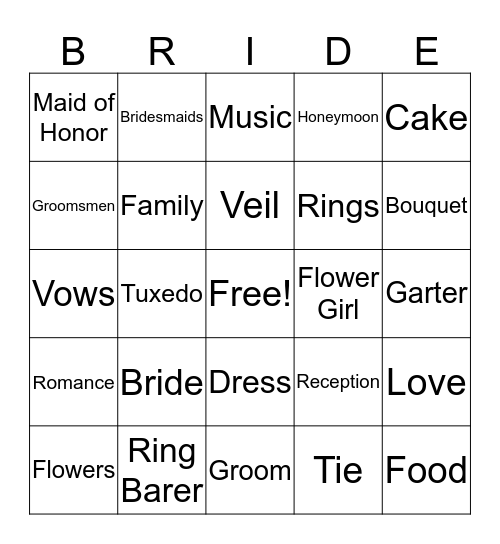 Bridal Bingo Card