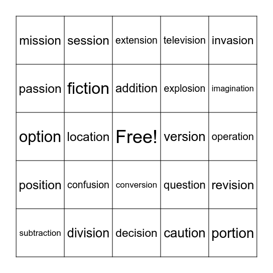 sion/tion Bingo Card