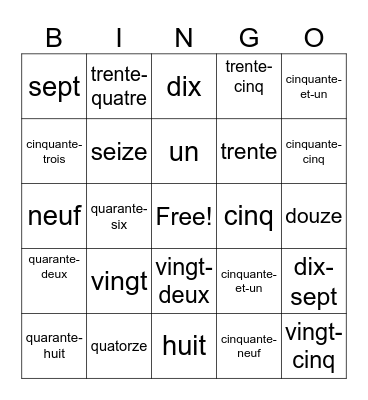 French Bingo Cards Bingo Card