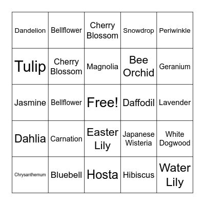 April Showers Bring May Flowers Bingo Card
