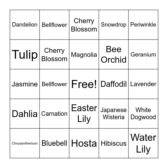 April Showers Bring May Flowers Bingo Card
