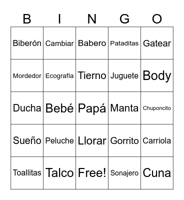 Baby Shower Bingo Card