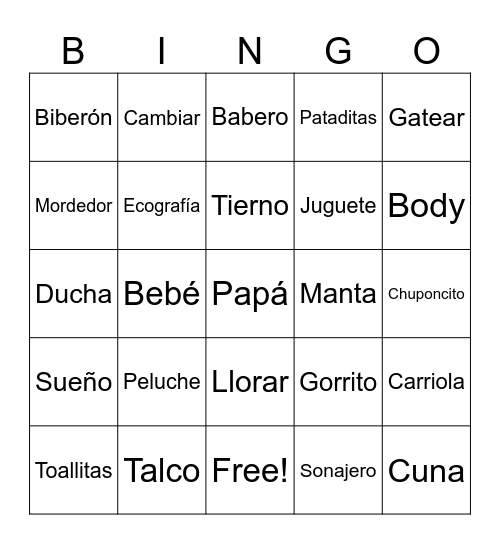Baby Shower Bingo Card