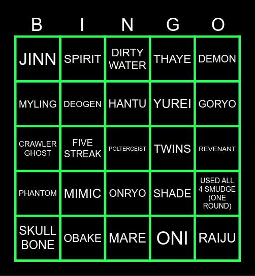 Chaappers Phasmo Bingo Card
